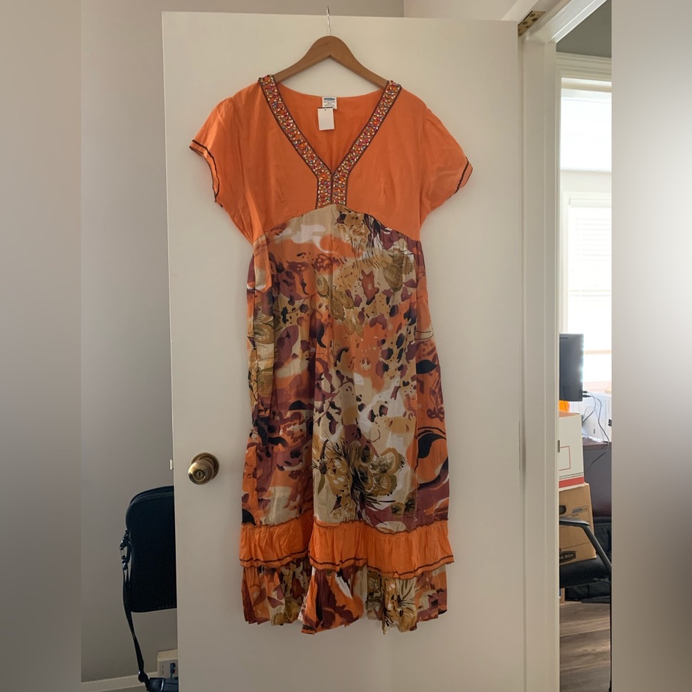 Cotton dress with beaded neckline size large NWT